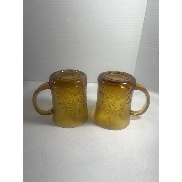 RARE Vintage Amber Rose Glass Mugs Set 2 Indonesia Pasari Liva GB-1199 Gift Box - Picture 16 of 16